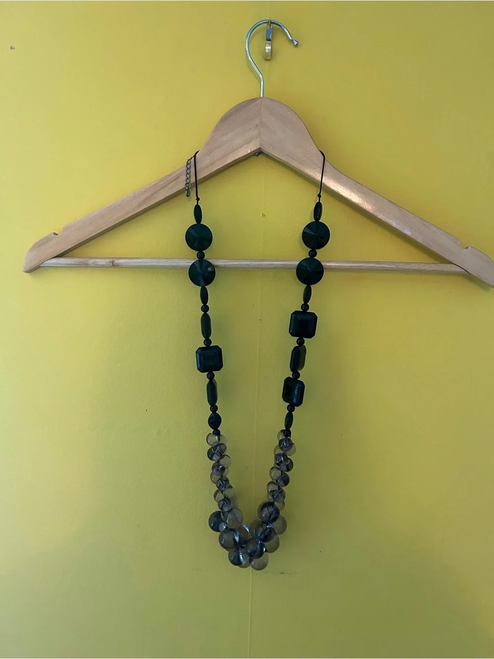 Vintage C1946  Long Black & Smoke Beaded Necklace - Women Jewelry